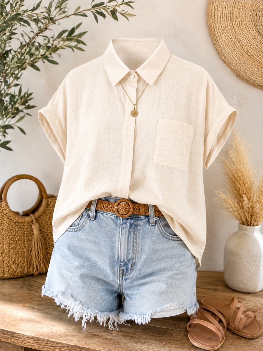 Jon & Anna Cream Short Sleeve Button-Down Shirt